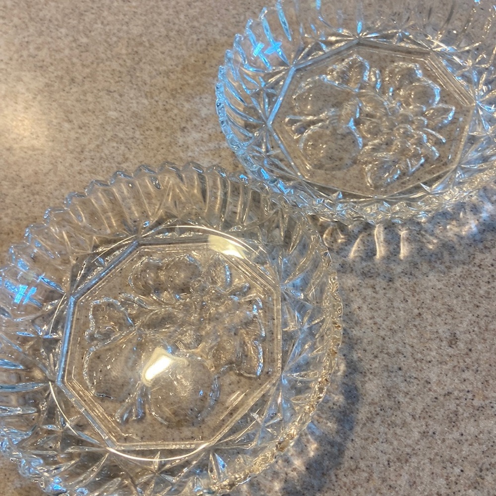 Set of two vintage federal glass sawtooth dishes.